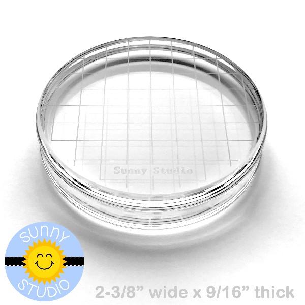 Sunny Studio Stamps 2-3/8" x 9/16" Circular Round Clear Acrylic Block with 1/4" Etched Gridlines & Polished Grip Edge