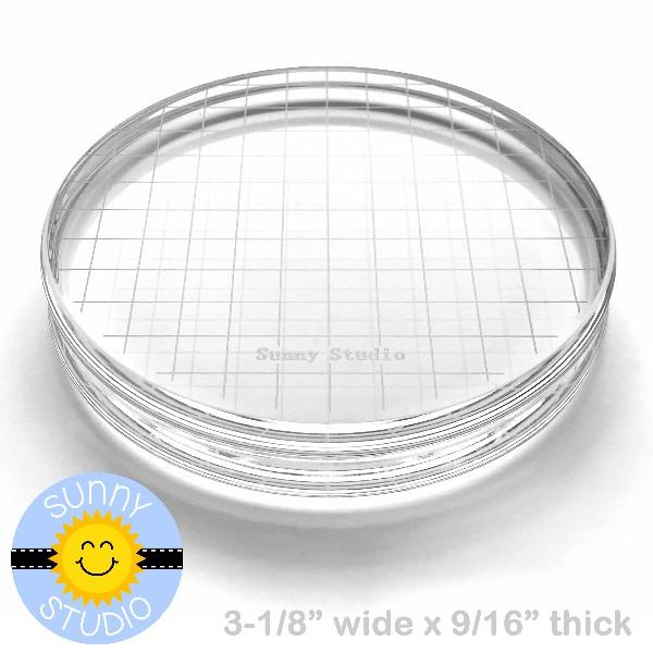 Sunny Studio Stamps 3-1/8" x 9/16" Circular Round Clear Acrylic Block with 1/4" Etched Gridlines & Polished Grip Edge