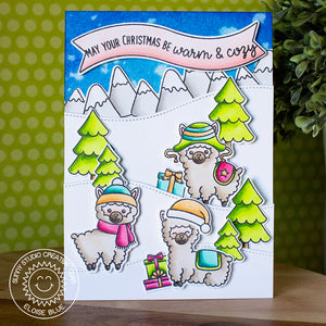 Sunny Studio Stamps Alpaca Holiday Snowy Hills Card by Eloise Blue.
