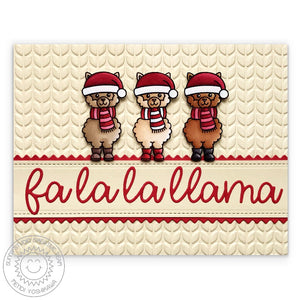 Sunny Studio Stamp Alpaca Holiday Fa La La Llama Cable Knit Embossed Card