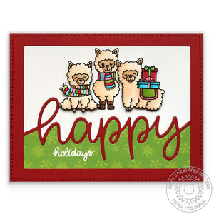 Sunny Studio Stamp Alpaca Holiday Happy Holidays Red & Green Christmas Card