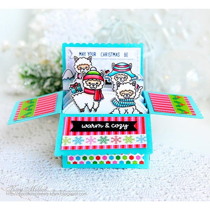 Sunny Studio Stamps Alpaca Holiday Warm & Cozy Colorful Pop-up Box Card by Kay Miller