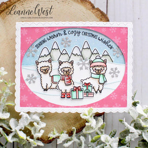 Sunny Studio Stamps Sending Warm & Cozy Christmas Wishes Alpaca Holiday Pink Scalloped Card by Leanne West
