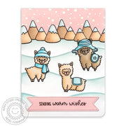 Sunny Studio Stamp Alpaca Holiday Pink & Aqua Snowy Winter Card