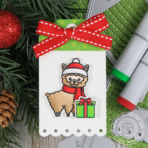 Sunny Studio Stamps Red & Green Alpaca Christmas Gift Tag (using Build-A-Tag #2 dies)