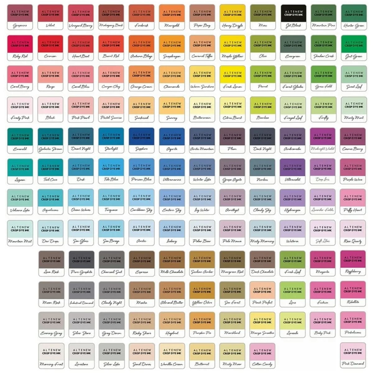 Altenew Crisp Dye Inks Mini Ink Cube Color Swatch Chart