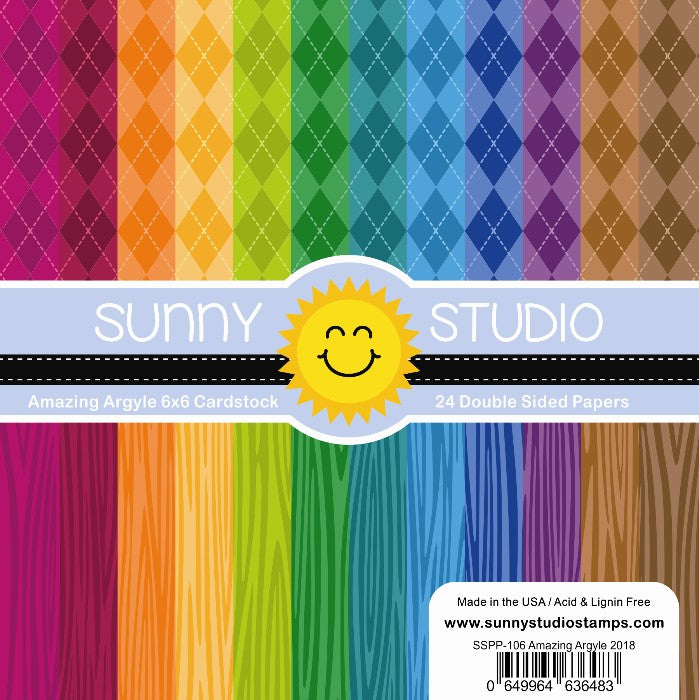 Sunny Studio Stamps Amazing Argyle & Jewel Tones Woodgrain 6x6 Patterned Paper Pack