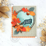 Sunny Studio Hello Fall Rustic Leaves and Acorns Embossed Woodgrain Card (using Autumn Greenery Metal Cutting Dies)