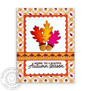 Sunny Studio Stamps Wishing You A Beautiful Autumn Season Fall Leaves & Acorns Card using Autumn Greenery Metal Cutting Dies