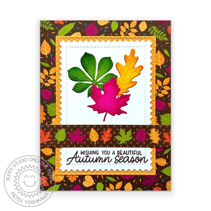 Sunny Studio Stamps Wishing You A Beautiful Autumn Season Colorful Fall Leaves Card using Autumn Greenery Metal Cutting Dies