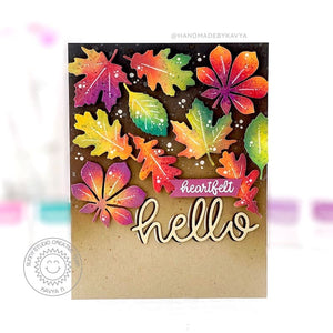 Sunny Studio Stamps Colorful Fall Leaves Heartfelt Hello Handmade Card (using Autumn Greenery Metal Cutting Dies)