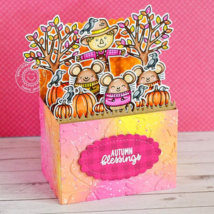 Sunny Studio Autumn Blessings Fall Leaves, Pumpkins, Mice & Scarecrow Pop-up Box Card (using Seasonal Trees Clear Stamps)