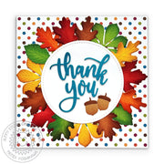 Sunny Studio Stamps Fall Leaves & Acorn Colorful Polka-dot Square Thank You Card using Slimline Scalloped Frame Cutting Dies
