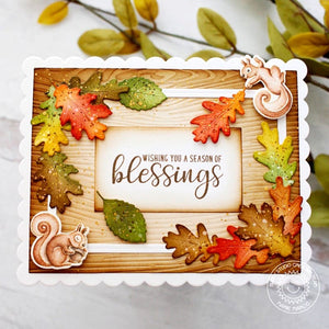 Sunny Studio Stamps Season of Blessings Fall Leaves Scalloped Wood Embossed Card (using Autumn Greenery Metal Cutting Dies)