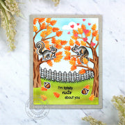 Sunny Studio Stamps Totally Nuts About You Punny Squirrels in Fall Trees Handmade Card using Autumn Tree Metal Cutting Dies
