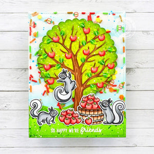 Sunny Studio Squirrels Climbing Apple Tree Friendship Autumn Card by Marine Simon (using Fall Friends 4x6 Clear Stamps)