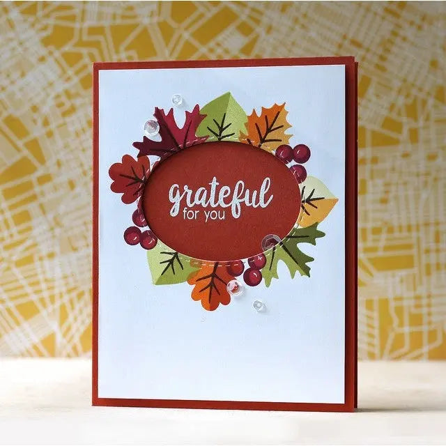 Sunny Studio Grateful For You Layered Leaves Around A Framed Greeting Fall Card (using Autumn Splendor Clear Layering Stamps)