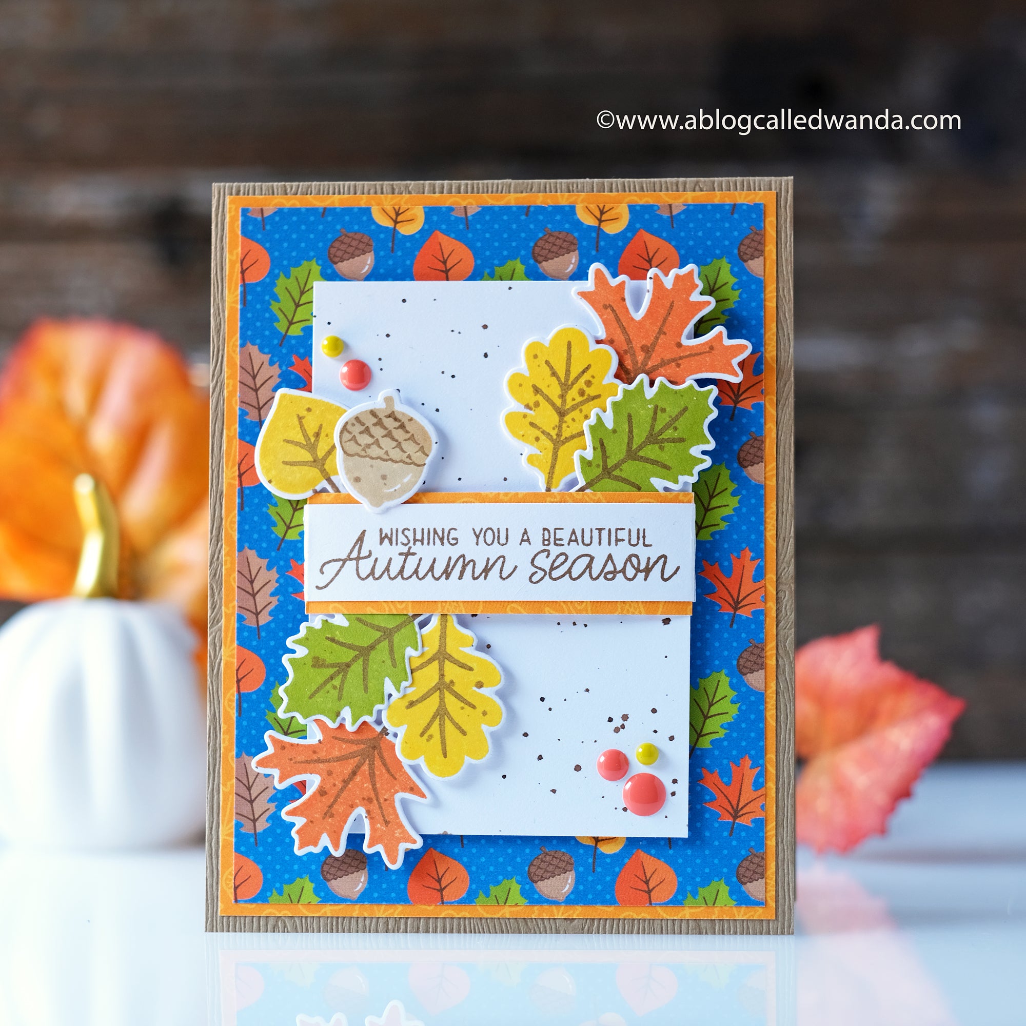 Sunny Studio Stamps Autumn Splendor Wishing You A Beautiful Autumn Season Fall Leaves Card (with patterned paper from Colorful Autumn 6x6 Paper Pack)