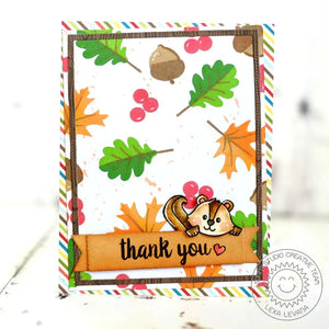 Sunny Studio Chipmunk with Acorn & Colorful Fall Leaves Thank You Card (using Autumn Splendor Clear Layering Stamps)