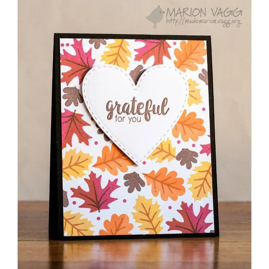 Sunny Studio Stamps Grateful For You Autumn Fall Leaves Heart Card (using Stitched Heart Metal Cutting Dies)