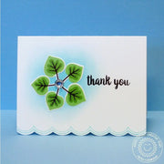 Sunny Studio CAS Clean & Simple Green Leaves Scalloped Thank You Card (using Autumn Splendor Clear Layering Stamps)