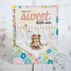Sunny Studio Stamps Welcome Sweet Little One Baby Bear Handmade Card (using Sweet Word Metal Cutting Die)