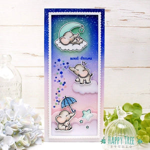 Sunny Studio Elephants with Moon, Stars & Fluffy Clouds Slimline Sweet Dreams Card (using Baby Elephants Clear Stamps)
