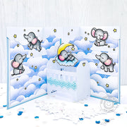 Sunny Studio Pop-up Crib with Clouds, Moon & Stars Interactive Baby Card (using Baby Elephants 4x6 Clear Stamps)