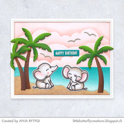 Sunny Studio Stamps Elephants with Palm Trees & Pink Cloud Background Birthday Card (using Tropical Trees Backdrop Die)