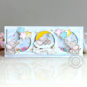 Sunny Studio Elephant Sleeping in a Cloud with Moon & Star Balloons Slimline (using Baby Elephants 4x6 Clear Stamps)