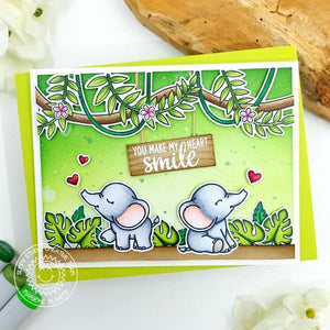 Sunny Studio Elephants in Jungle with Hanging Branches & Vines Card (using Tropical Scenes 4x6 Clear Border Stamps)