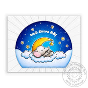 Sunny Studio Sweet Dreams Sleeping Baby with Moon and Stars in the Clouds Card (using Baby Elephants 4x6 Clear Stamps)