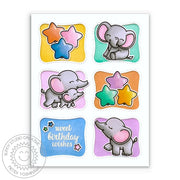 Sunny Studio Pastel Rainbow Balloons Stitched Grid CAS Sweet Birthday Wishes Card (using Baby Elephants 4x6 Clear Stamps)