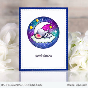 Sunny Studio Sweet Dreams Elephant Cradle in the Moon with Clouds & Stars Card (using Baby Elephants 4x6 Clear Stamps)