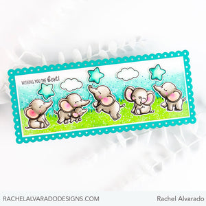 Sunny Studio Wishing You The Best Aqua Star Balloon Scalloped Slimline Card (using Baby Elephants 4x6 Clear Stamps)