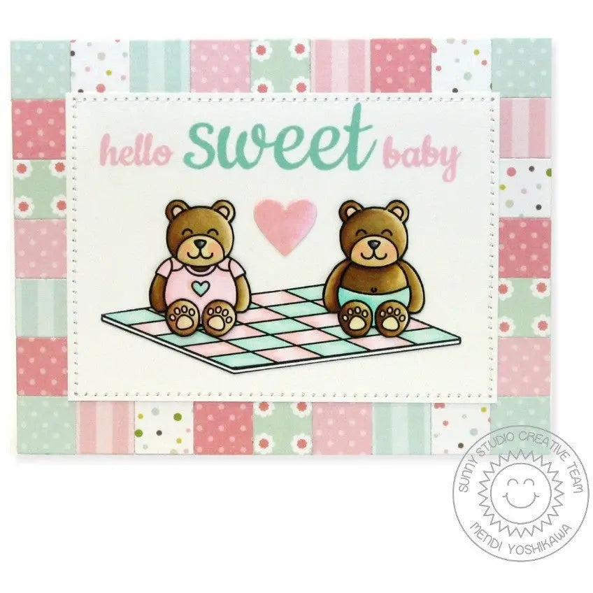 Sunny Studio Stamps Basic Mini Shape Dies Baby Card with Partchwork Square border