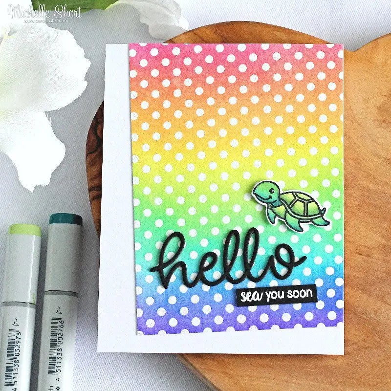 Sunny Studio Stamps Rainbow Polka-dot Sea Turtle Card by Michelle Short (using Background Basics stamps)