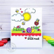 Sunny Studio Stamps Backyard Bugs Snail Mail Spring Handmade Card (using Sunny Sentiments Sunshine & Stitched Cloud Stamps)