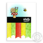 Sunny Studio Stamps What's Buzzin' Snail on Mushroom with Stitched Pennant Strips Card (using Fishtail Banner Metal Cutting Dies)