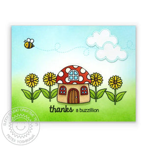 Sunny Studio Stamps Backyard Bugs Bee with Mushroom House & Daisy Flowers Thanks A Buzzillion Punny Thank You Card