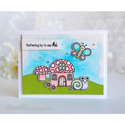 Sunny Studio Stamps Backyard Bugs Watercolor Snail, Butterfly & Toadstool House Card by Kay Miller