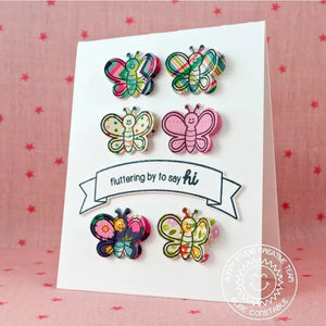 Sunny Studio Stamps Backyard Bugs Paper-pieced Butterfly Grid Style Fluttering By To Say Hi Banner Card