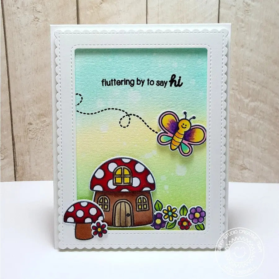 Sunny Studio Stamps Backyard Bugs Butterfly & Mushroom House Card