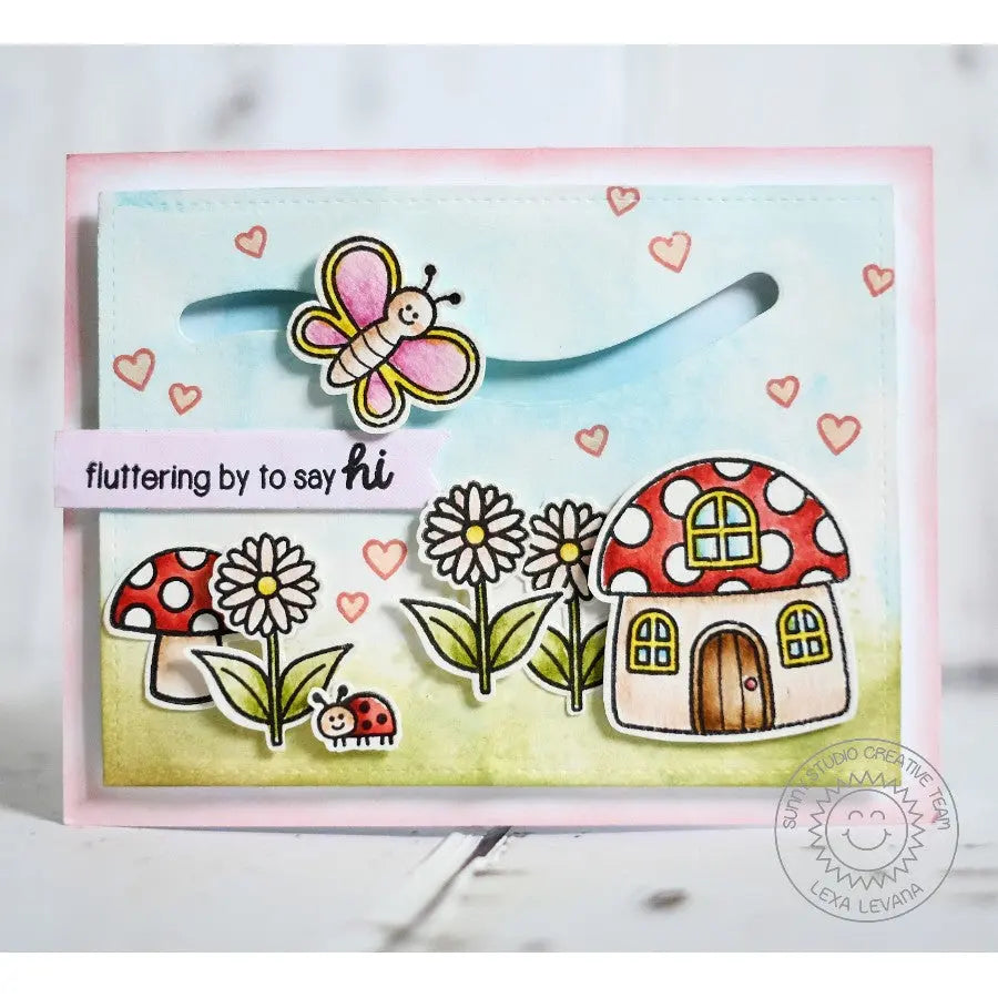 Sunny Studio Stamps Backyard Bugs Mushroom House Butterfly Slider Card