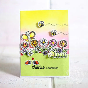 Sunny Studio Stamps Backyard Bugs Butterfly, Bee, Ladybug & Caterpillar Thanks A Buzzillion Punny Thank You Card