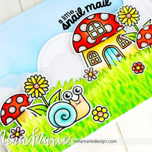 Sunny Studio A Little Snail Mail Toadstool Mushroom House Handmade Card using Backyard Bugs 4x6 Clear Photopolymer Stamps