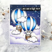 Sunny Studio A Note To Lift You Up Hot Air Balloons Flying Above the Clouds Starry Night Sky Card using Balloon Rides Stamps