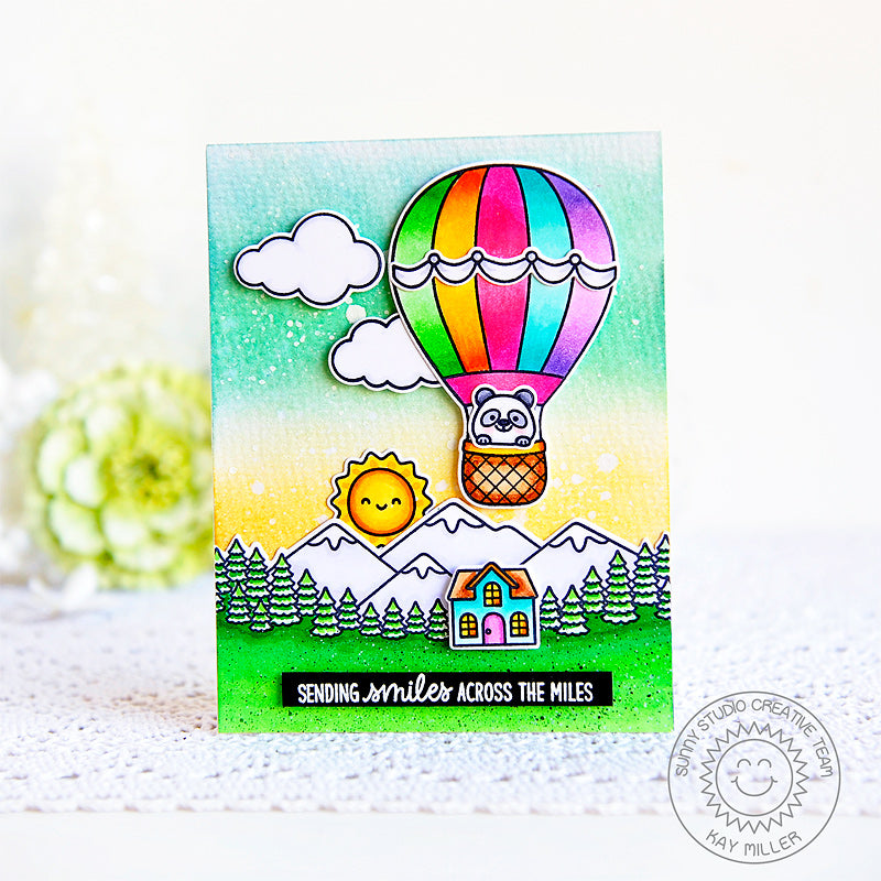 Sunny Studio Sending Smiles Across The Miles Rainbow Hot Air Balloon Handmade Card (using Balloon Rides 4x6 Clear Stamps)