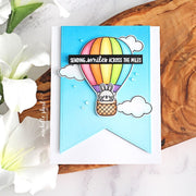 Sunny Studio Sending Smiles Across The Miles Hot Air Balloon CAS Clean & Simple Card (using Slimline Pennant Dies)