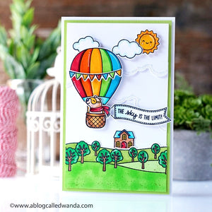 Sunny Studio "The Sky Is The Limit" Bear Flying in Hot Air Balloon Handmade Card (using Balloon Rides 4x6 Clear Stamps)